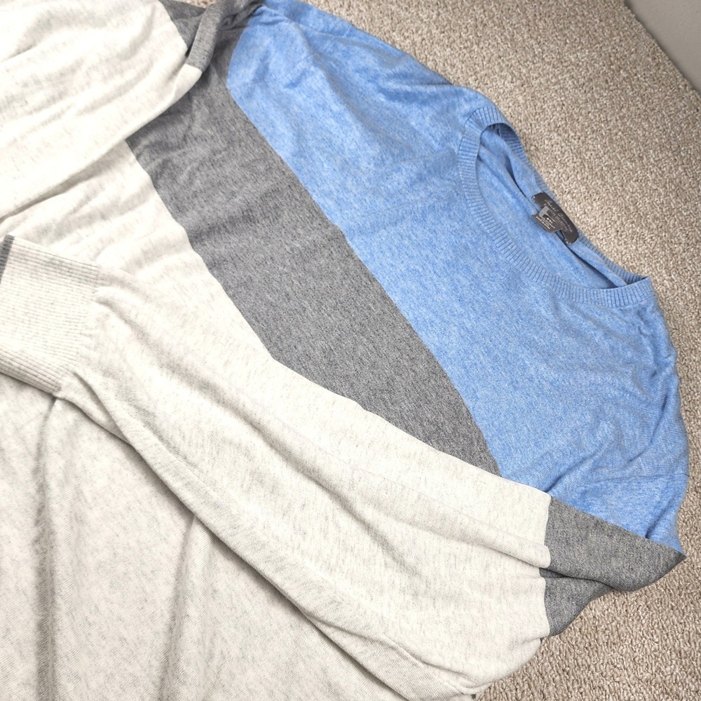 Daniel Cremieux Sweater Men XXL Blue Gray Cream Colorblock Supima Cotton Crew
